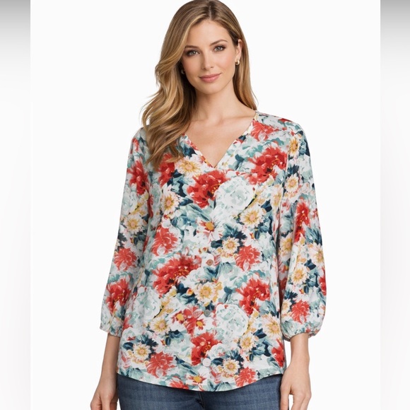 Mario Serrani Tops - 🌸 Mario Serrani Italy Floral Blouse | Size Large | V-Neck 3/4 Sleeve Top